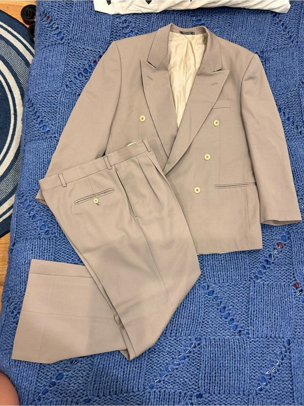 Vintage 1980s ITALIAN Men's Double-Breasted Taupe Suit - Classic Two-Piece Set